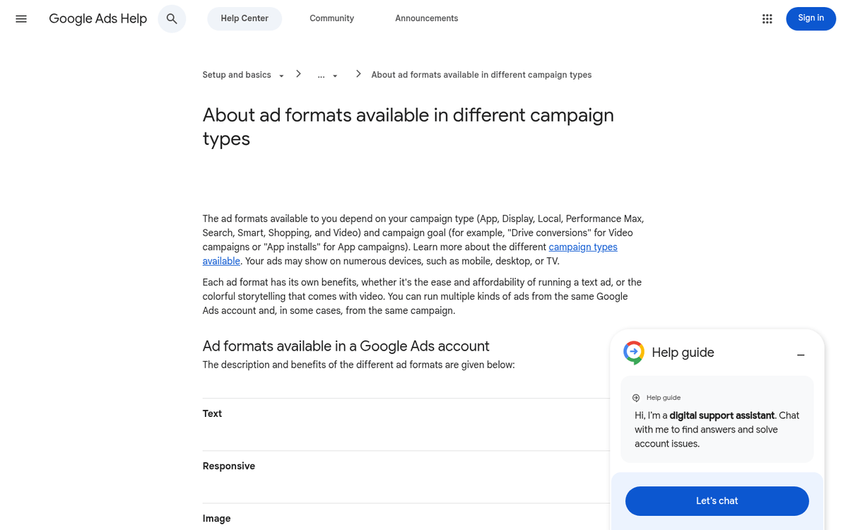 Google Ads Editor support homepage showing workspace options