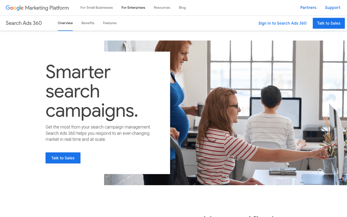 Search Ads 360 homepage showing enterprise marketing integrations