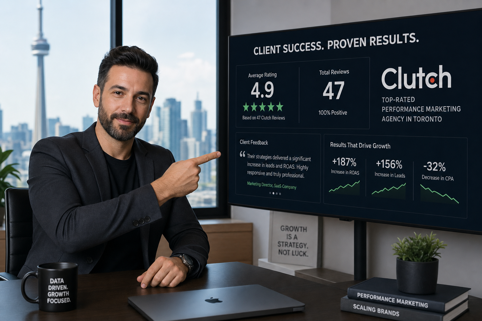 Toronto PPC agency owner reviewing Clutch metrics