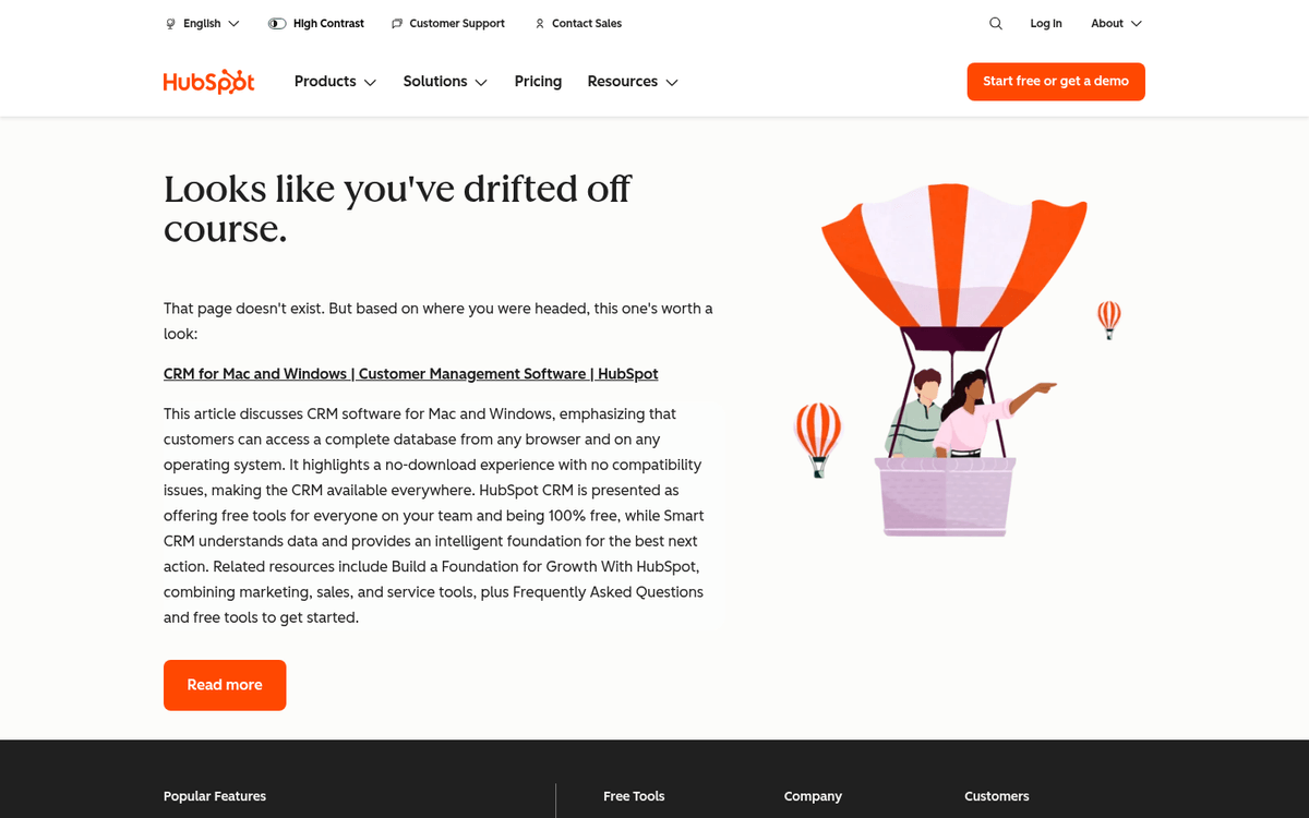 HubSpot CRM features page screenshot